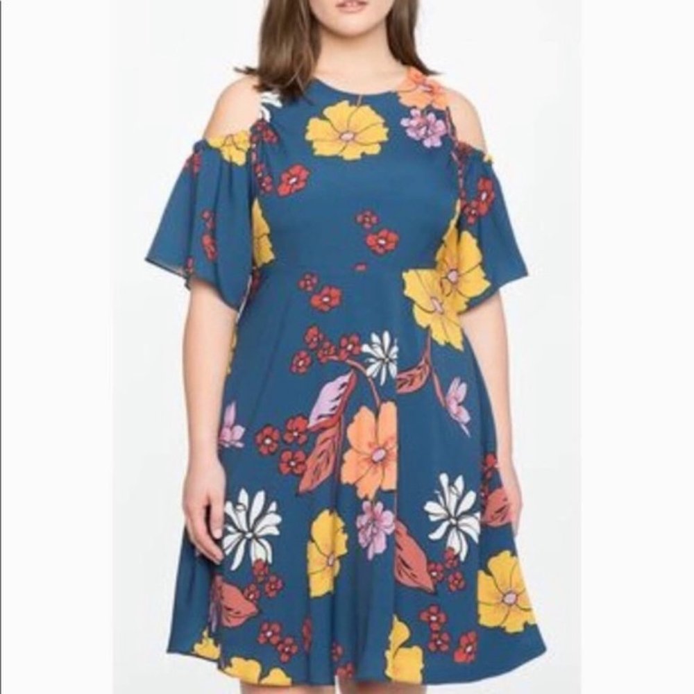 Eloquii Floral Cold Shoulder Dress